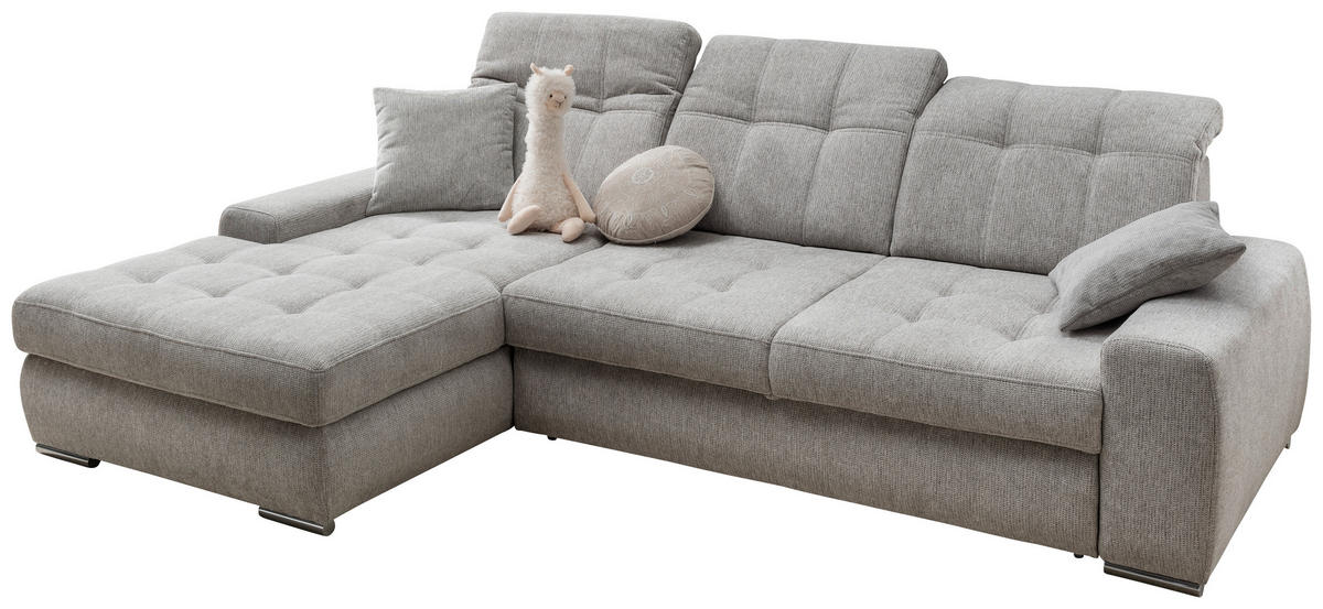 ECKSOFA FRIDO in Chenille Grau  - Chromfarben/Grau, KONVENTIONELL, Textil/Metall (186/283cm) - Livetastic