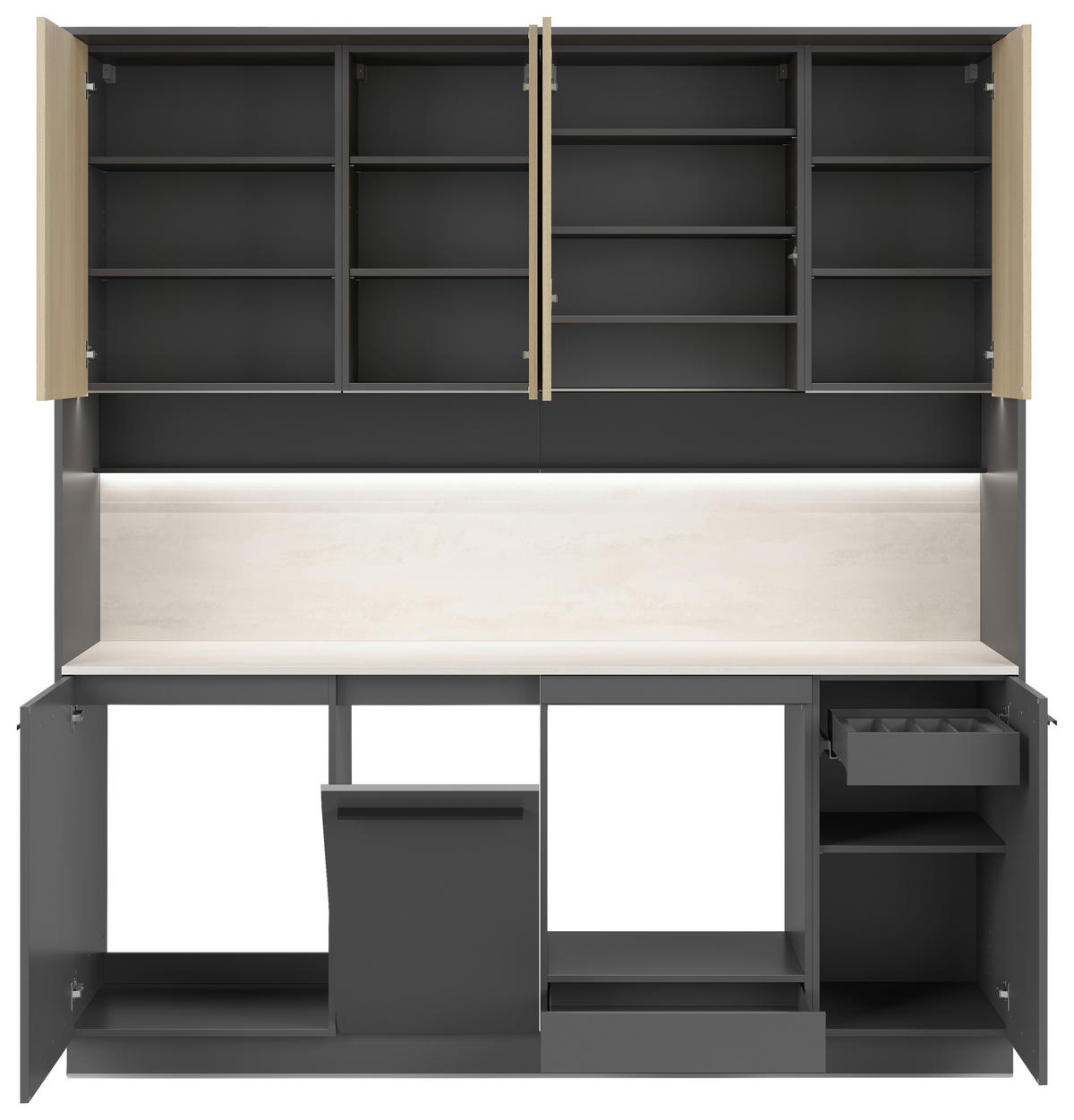 KÜCHENBLOCK 210 cm   in Grau, Eichefarben  - Eichefarben/Schwarz, Basics, Holzwerkstoff/Kunststoff (210cm) - Visiona