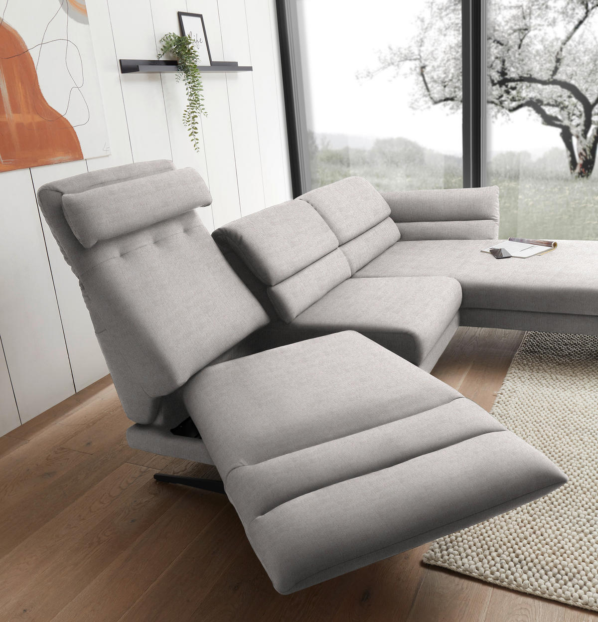 ECKSOFA in Flachgewebe Sandfarben  - Sandfarben/Schwarz, Design, Textil/Metall (279-327/176-217cm) - Dieter Knoll