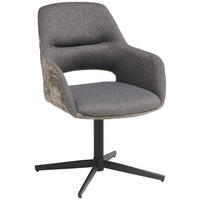 ARMLEHNSTUHL  in Eisen Chenille, Leinenoptik  - Schwarz/Grau, KONVENTIONELL, Textil/Metall (61/85/63cm) - MID.YOU