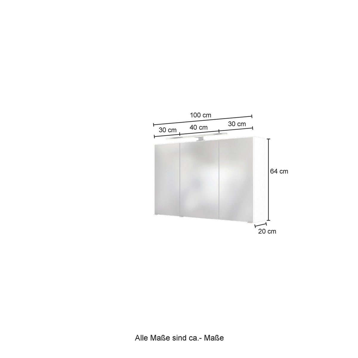 SPIEGELSCHRANK 100/64/20 cm  - Weiss, Basics, Glas/Holzwerkstoff (100/64/20cm) - Held