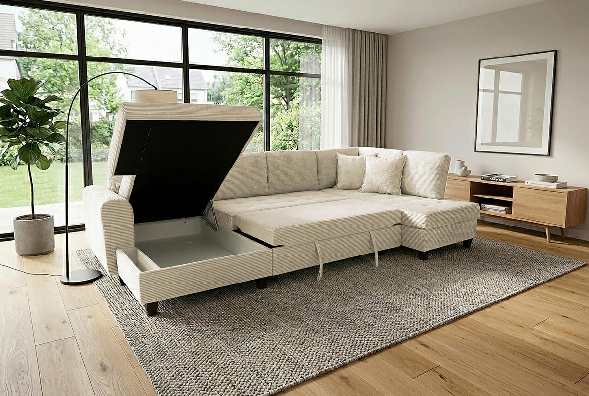 WOHNLANDSCHAFT MORITZ Creme Cord  - Creme, Trend, Textil (155/324/178cm) - P & B