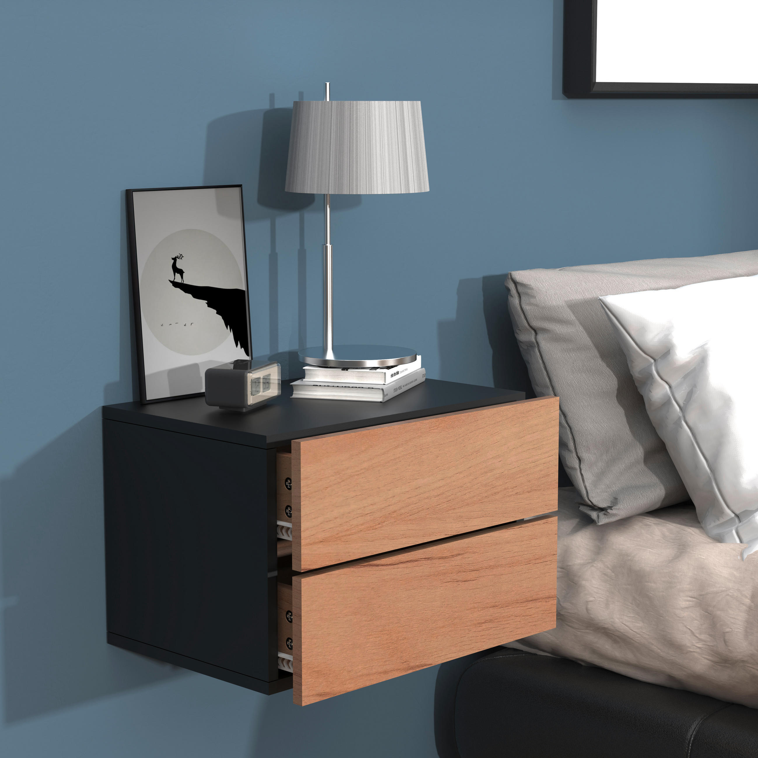 NACHTSCHRANK 45/30/32 cm  - Eichefarben/Schwarz, MODERN, Holzwerkstoff (45/30/32cm) - MID.YOU