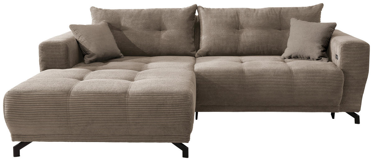 ECKSOFA in Cord Graubraun  - Graubraun/Schwarz, Modern, Holz/Textil (177/246cm) - MID.YOU