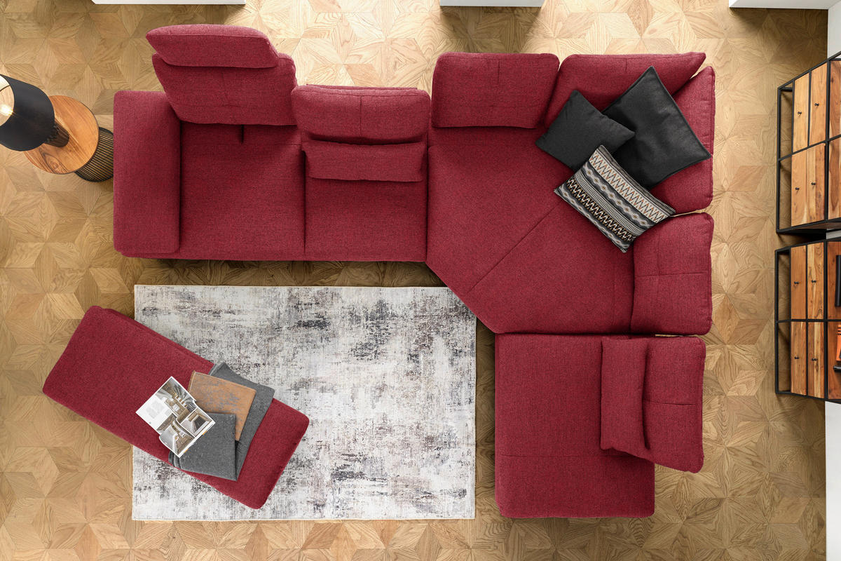 ECKSOFA in Flachgewebe Bordeaux  - Bordeaux/Schwarz, Design, Textil/Metall (344/271cm) - Chilliano