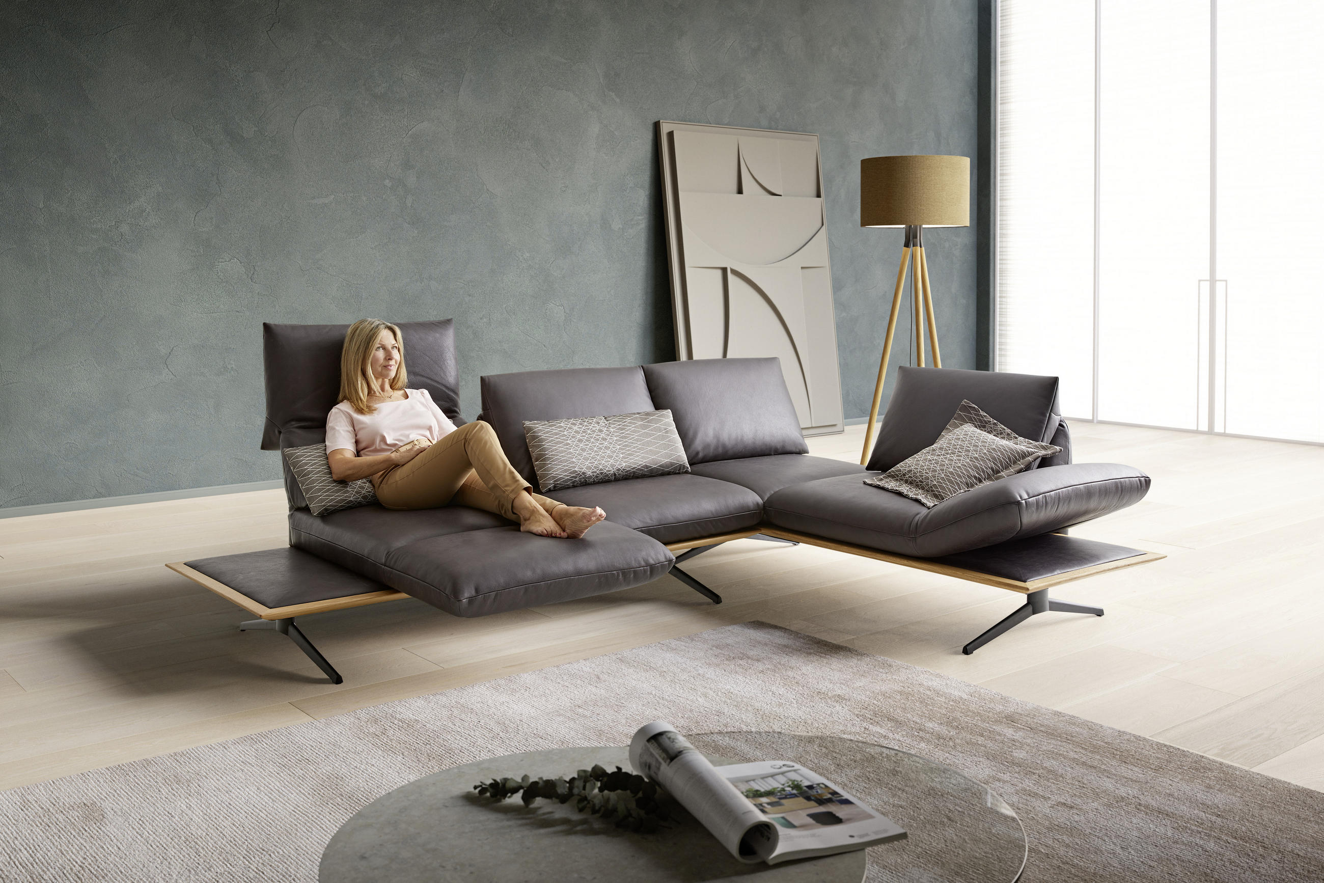 ECKSOFA in Echtleder Braun  - Schwarz/Braun, Design, Leder/Holz (282/205cm) - Dieter Knoll