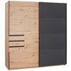 SCHWEBETÜRENSCHRANK in Grau, Eiche Artisan  - Schwarz/Eiche Artisan, Konventionell, Glas/Holzwerkstoff (180/198/65cm) - MID.YOU