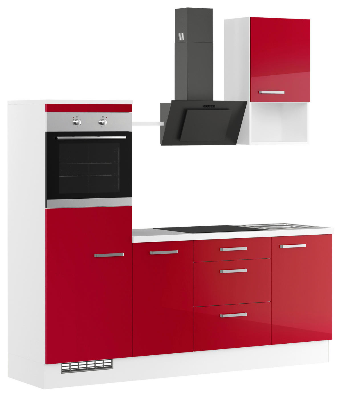 KÜCHENBLOCK 215 cm   in Rot, Weiß  - Edelstahlfarben/Rot, Trend, Holzwerkstoff/Metall (215cm) - Impuls