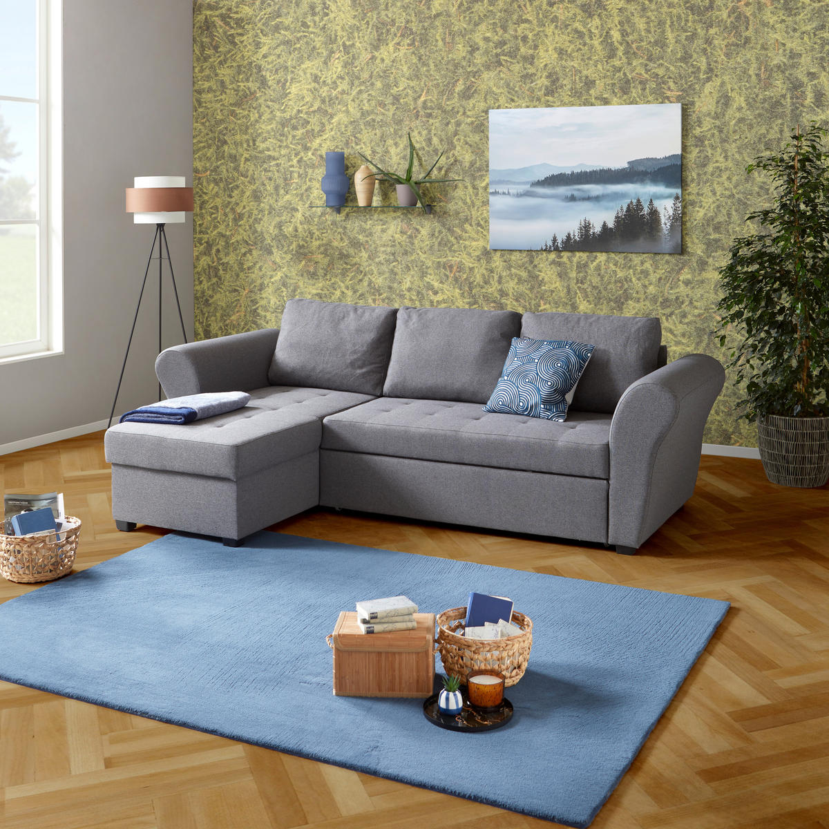 ECKSOFA Anthrazit Flachgewebe  - Anthrazit/Schwarz, MODERN, Kunststoff/Textil (260/155cm) - P & B
