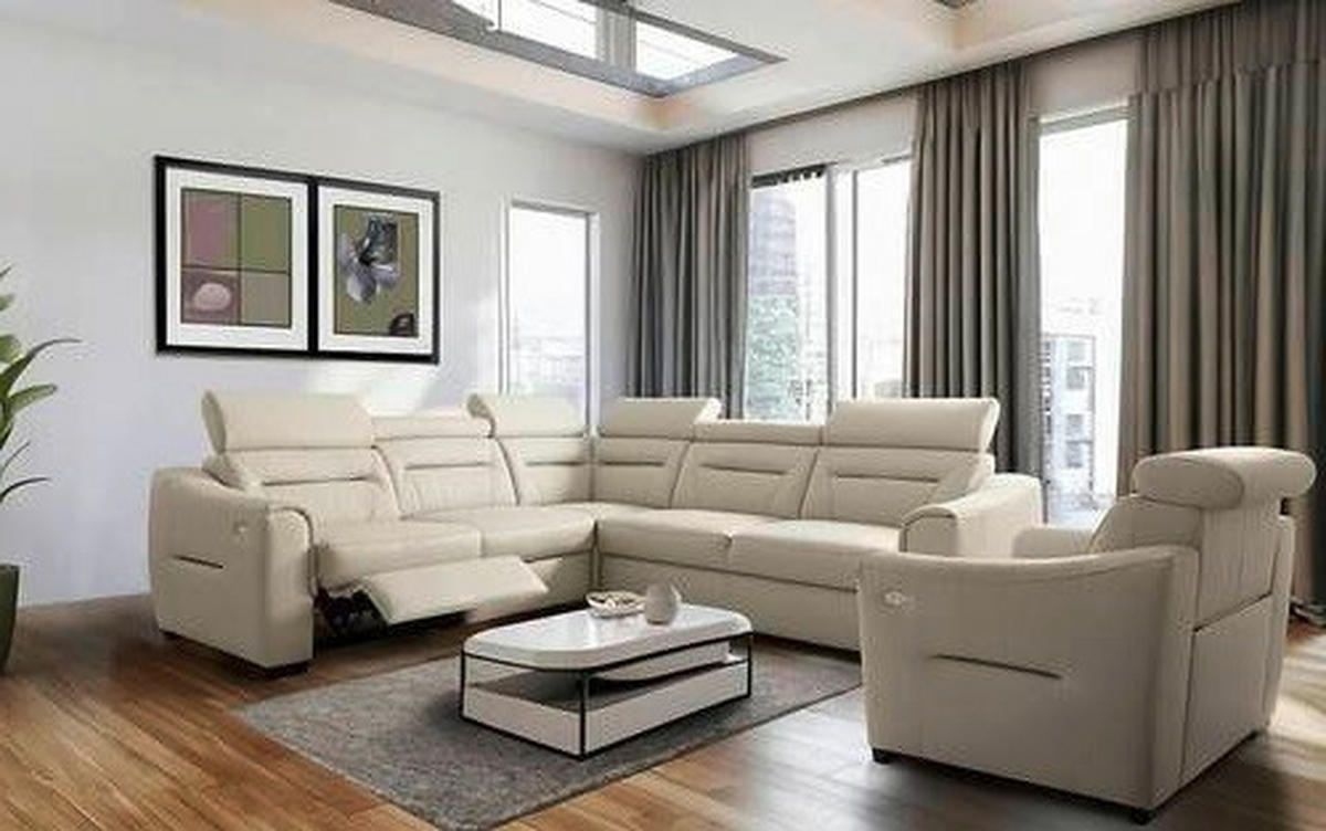 ECKSOFA Creme Echtleder Lederlook Schlaffunktion, Rücken echt, Relaxfunktion, Kopfteilverstellung  - Wengefarben/Creme, Design, Leder/Holz (260/260cm) - Celina Home