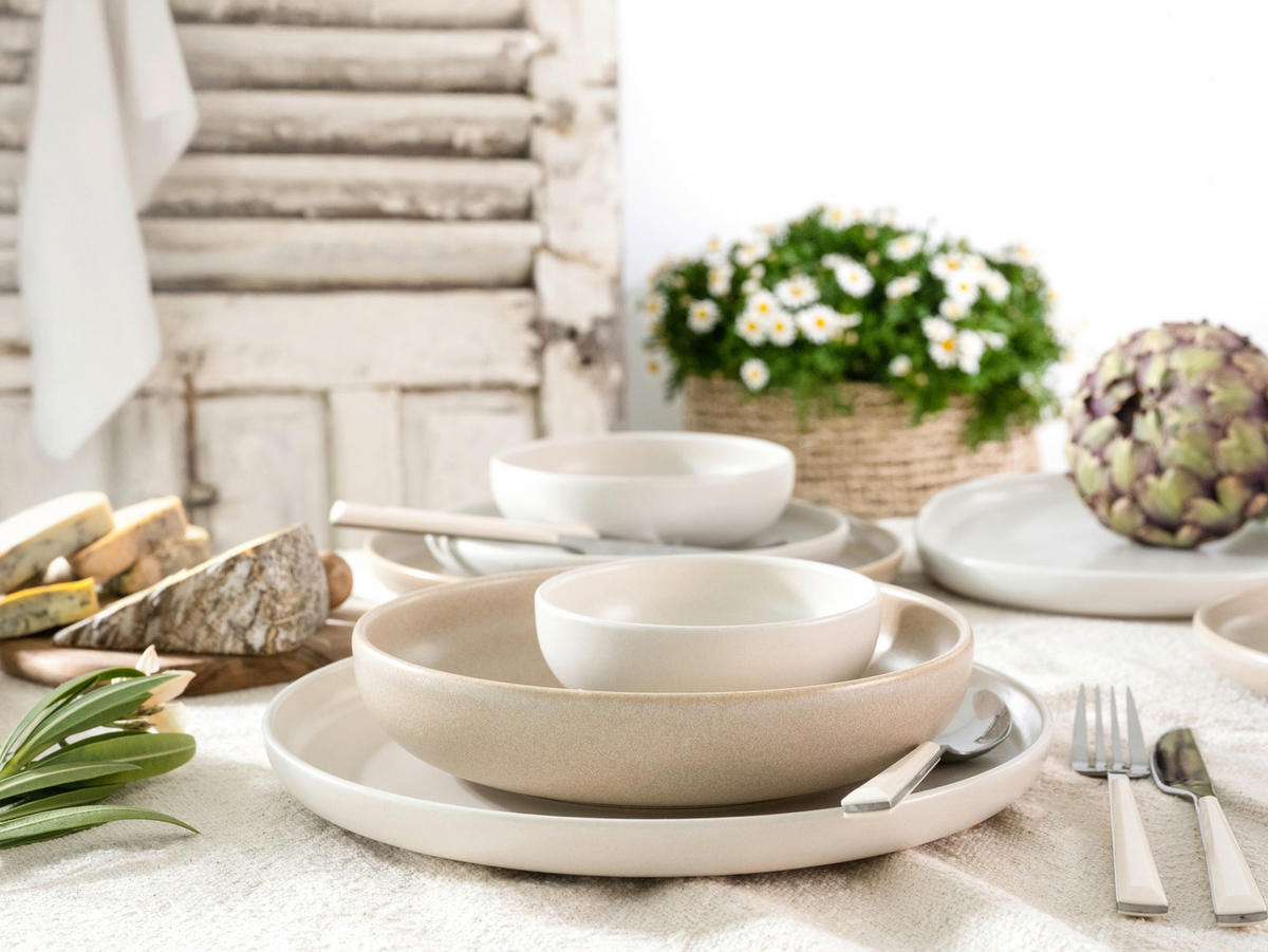TAFELSERVICE Creme, Sandfarben Uno Toscana 12-teilig  - Sandfarben/Creme, Basics, Keramik - Creatable