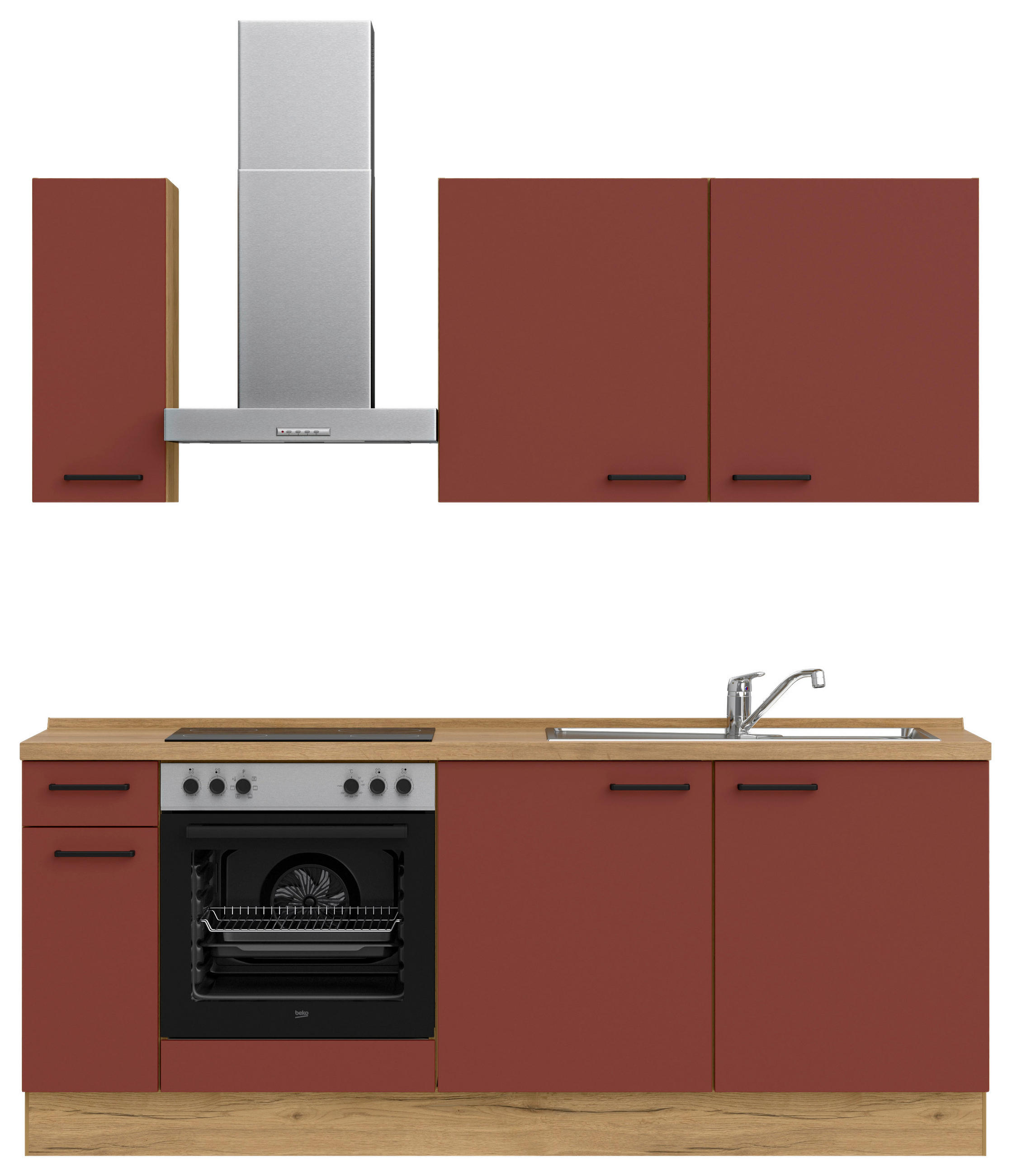 KÜCHENLEERBLOCK 210 cm   in Rot, Eichefarben  - Eichefarben/Rot, MODERN, Holzwerkstoff/Metall (210cm) - Nobilia