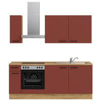 KÜCHENLEERBLOCK 210 cm   in Rot, Eichefarben  - Eichefarben/Rot, MODERN, Holzwerkstoff/Metall (210cm) - Nobilia