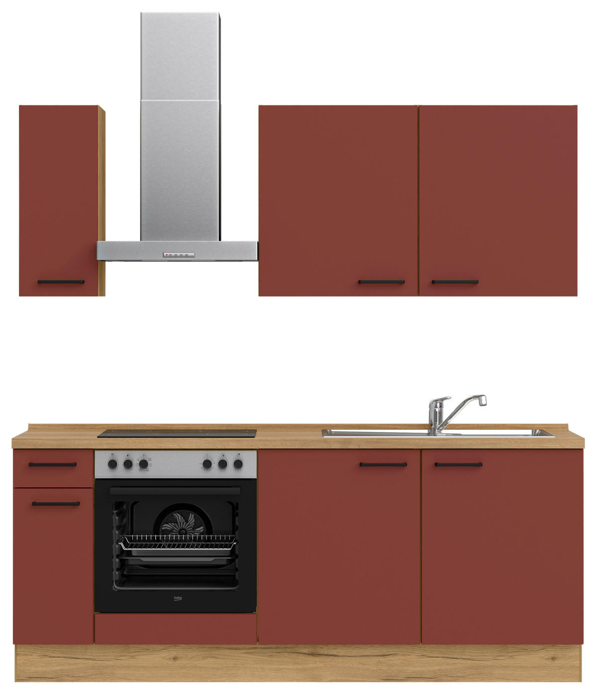 KÜCHENLEERBLOCK 210 cm   in Rot, Eichefarben  - Eichefarben/Rot, MODERN, Holzwerkstoff/Metall (210cm) - Nobilia