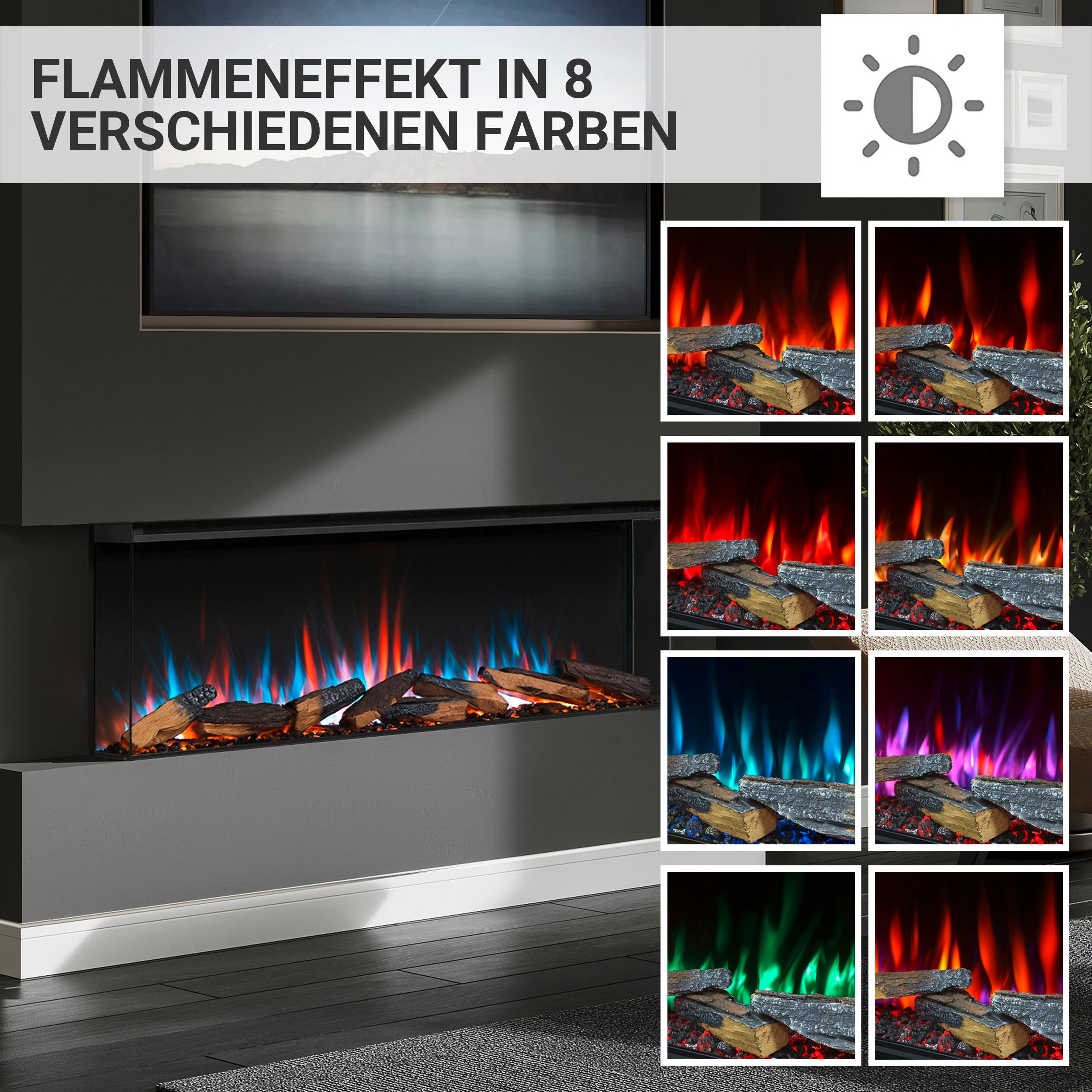 Thumbnail - Xxxl Elektrokamin Balderia Athena 52\, Schwarz, Metall, 133x50x21 cm, WLAN-fähig, Fernbedienung, Flammeneffekt separat s...