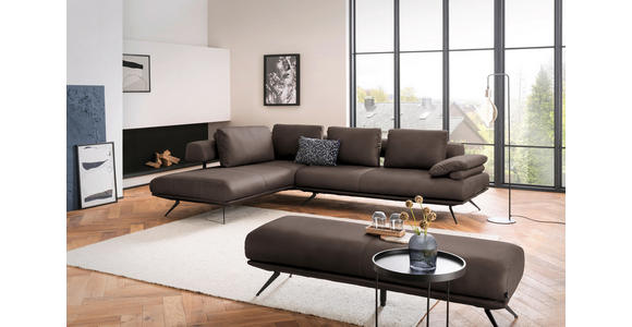 ECKSOFA in Echtleder Dunkelbraun 231/305 cm - Dunkelbraun/Schwarz, Design, Leder/Metall (231/305cm) - Dieter Knoll