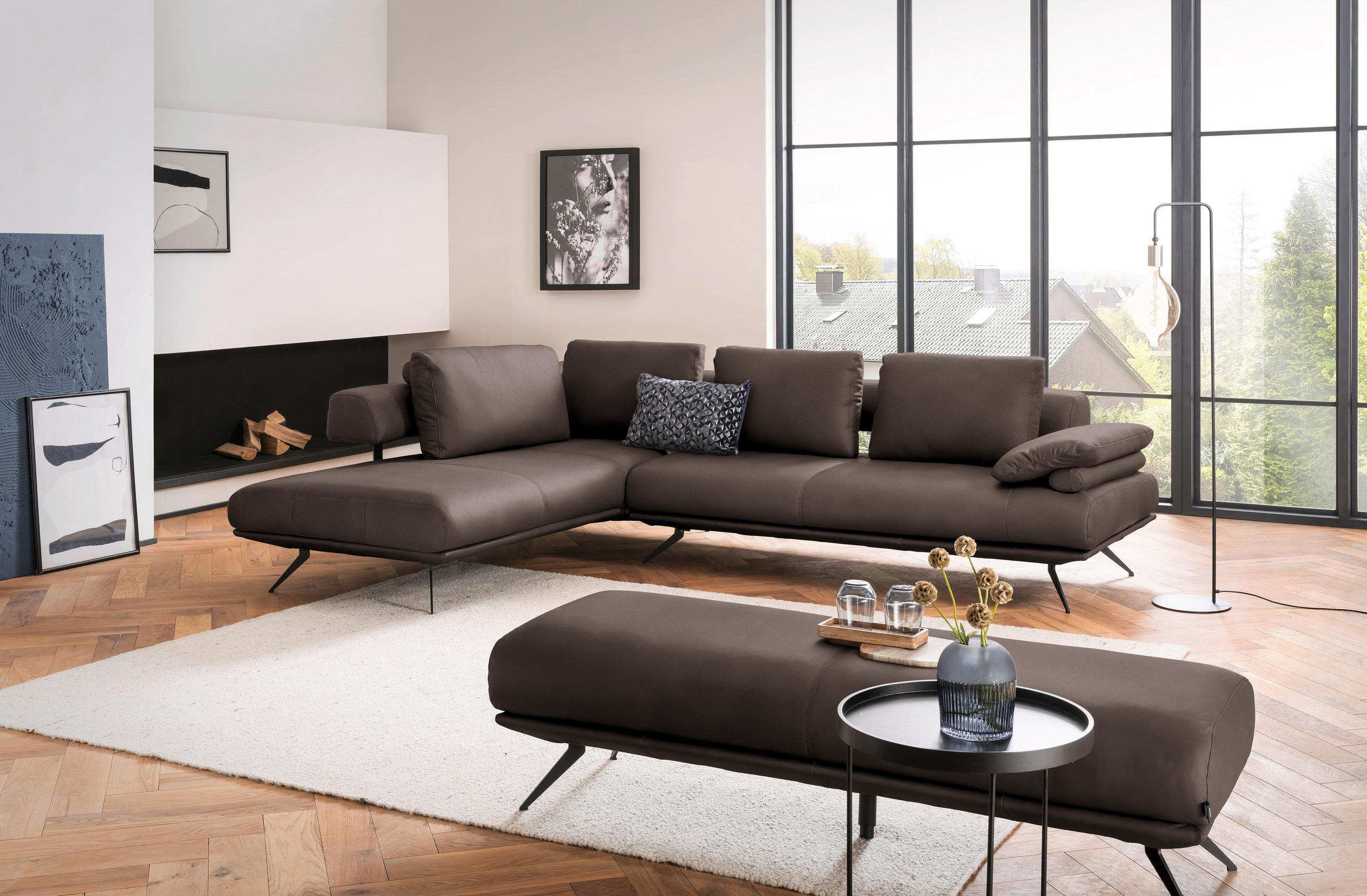 ECKSOFA in Echtleder Dunkelbraun  - Dunkelbraun/Schwarz, Design, Leder/Metall (231/305cm) - Dieter Knoll