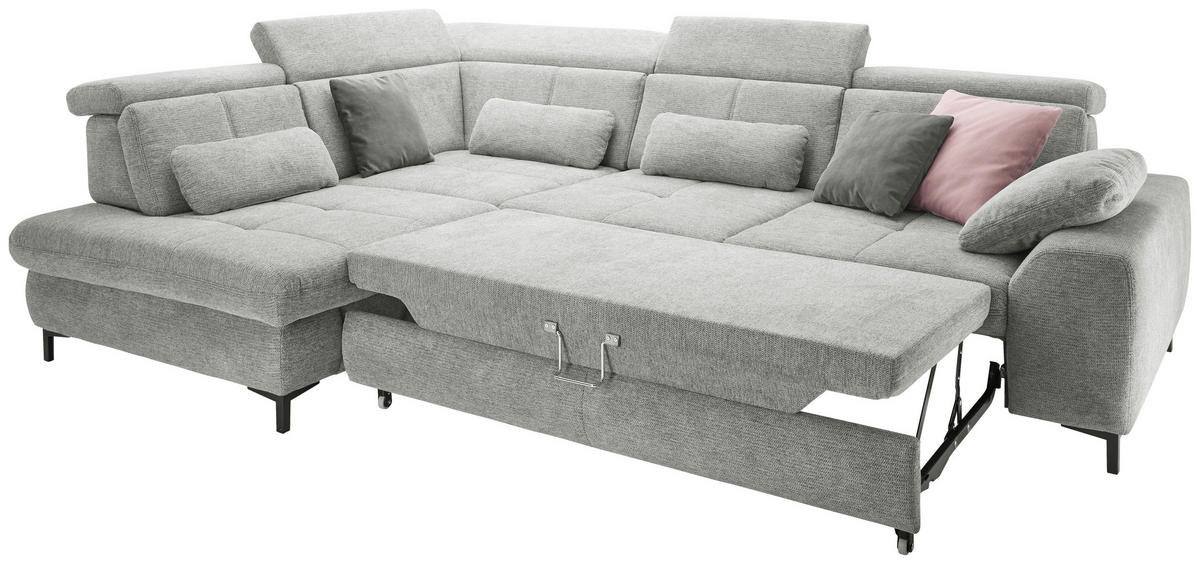 ECKSOFA Hellgrau Webstoff  - Hellgrau/Schwarz, KONVENTIONELL, Textil/Metall (220/314cm) - SetOne by Musterring