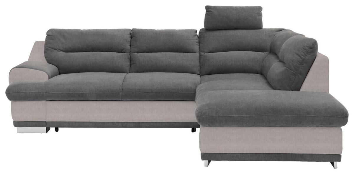 ECKSOFA Anthrazit, Hellgrau Velours  - Chromfarben/Anthrazit, KONVENTIONELL, Textil/Metall (264/217cm) - MID.YOU