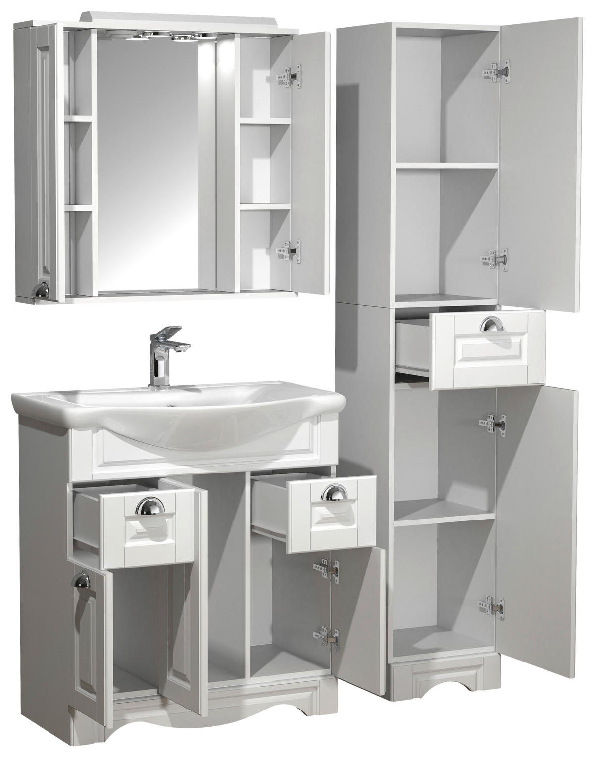 BADEZIMMER 4-teilig  in 110 cm  - Silberfarben/Weiß, MODERN, Glas/Keramik (110cm) - MID.YOU