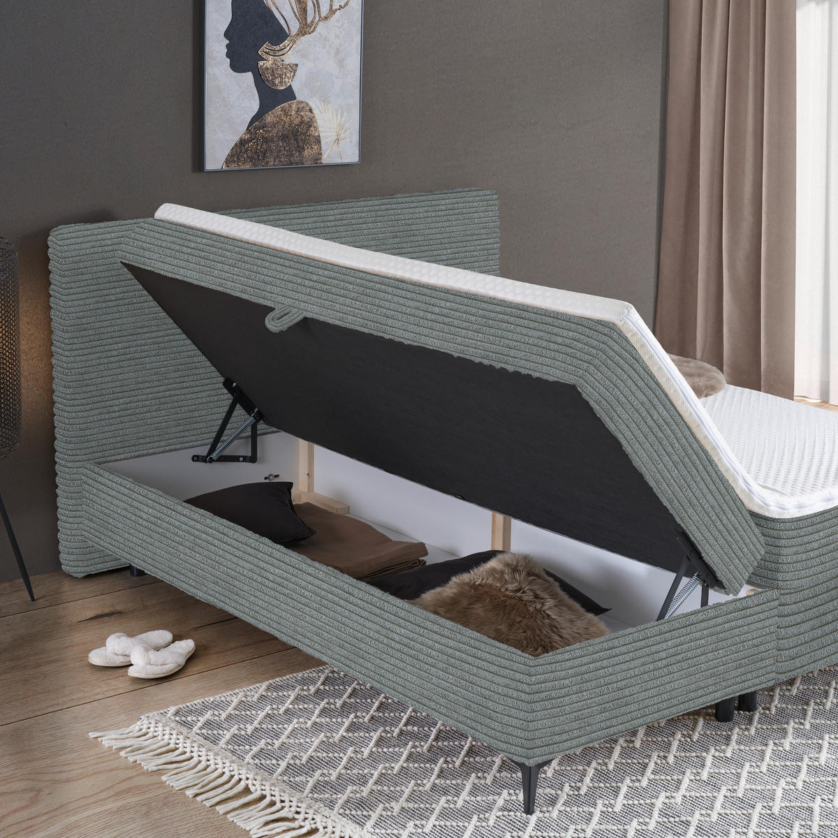 BOXBETT 180/200 cm  in Grau  - Schwarz/Grau, Design, Holz/Holzwerkstoff (180/200cm) - Xora