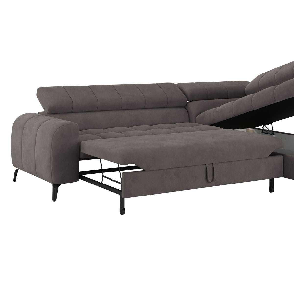 ECKSOFA in Graphitfarben  - Dunkelgrau/Schwarz, Trend, Kunststoff/Textil (261/203cm) - Livetastic