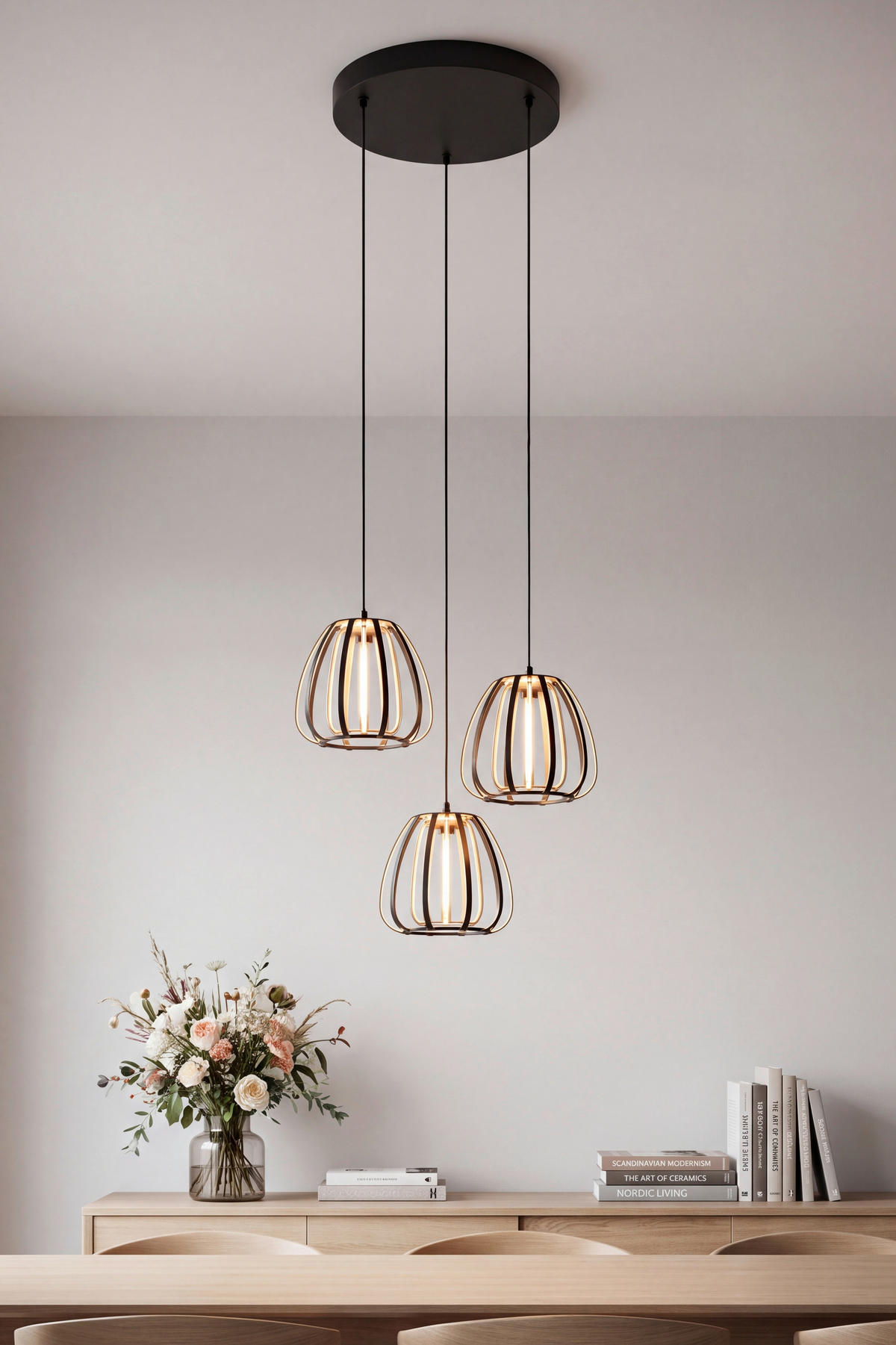 LED-HÄNGELEUCHTE Ontario 49/23/150 cm   - Goldfarben/Schwarz, Design, Kunststoff/Metall (49/23/150cm) - Novel