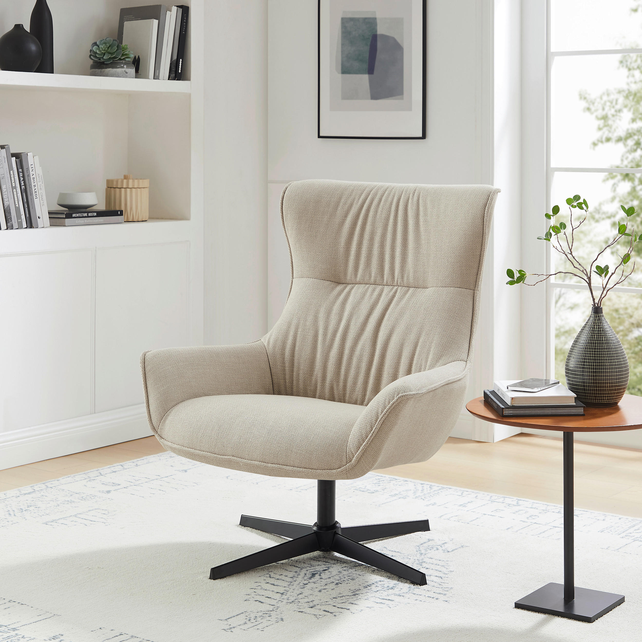 SESSEL in Struktur Beige  - Beige/Schwarz, MODERN, Textil/Metall (85/103/83cm) - Livetastic