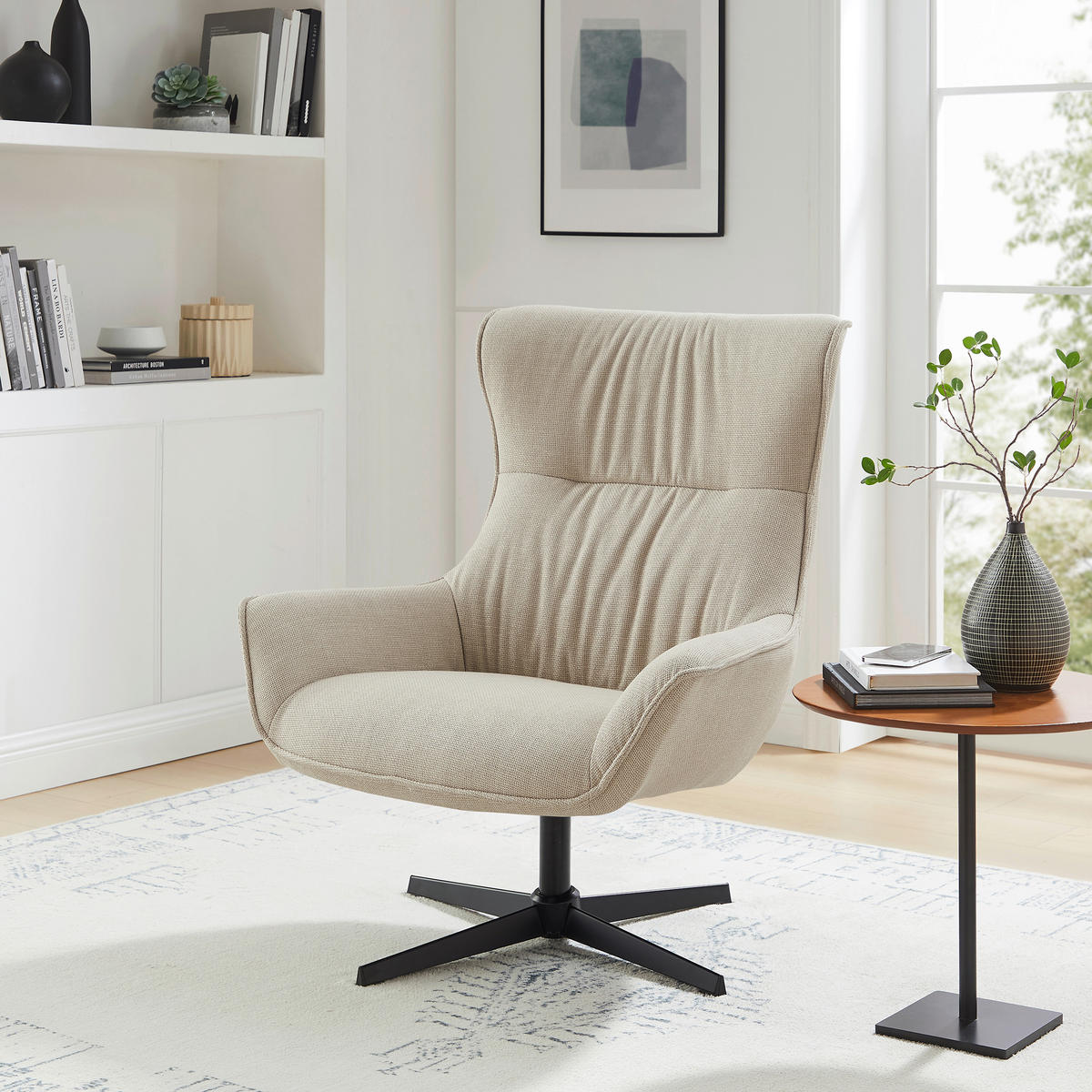 SESSEL in Struktur Beige  - Beige/Schwarz, MODERN, Textil/Metall (85/103/83cm) - Livetastic
