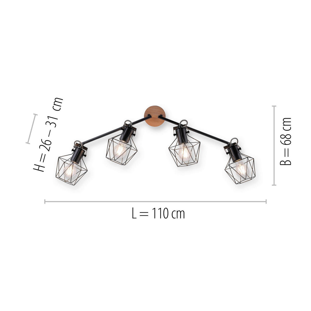 LED-DECKENLEUCHTE Jaro 110/109/30,5 cm   - Schwarz, Natur, Holz/Metall (110/109/30,5cm)