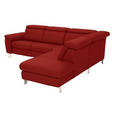 ECKSOFA in Echtleder Rot  - Rot/Alufarben, Design, Leder/Metall (271/242cm) - Cantus