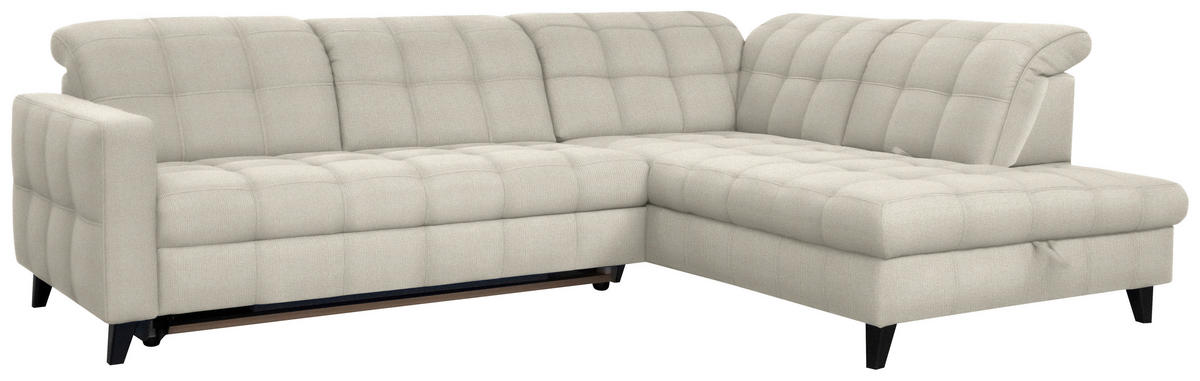 ECKSOFA in Webstoff Ecru  - Ecru/Schwarz, Design, Holz/Textil (297/216cm) - Xora