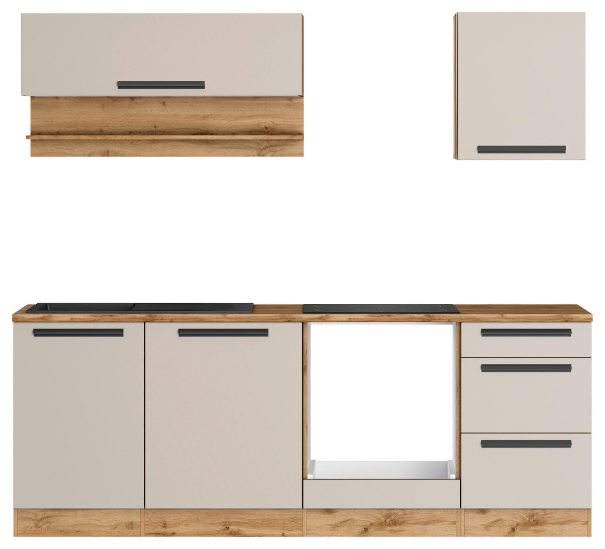 KÜCHENLEERBLOCK Aveiro 220 cm  in Kaschmir, Eiche Wotan  - Kaschmir/Eiche Wotan, Trend, Holzwerkstoff/Metall (220cm) - Held