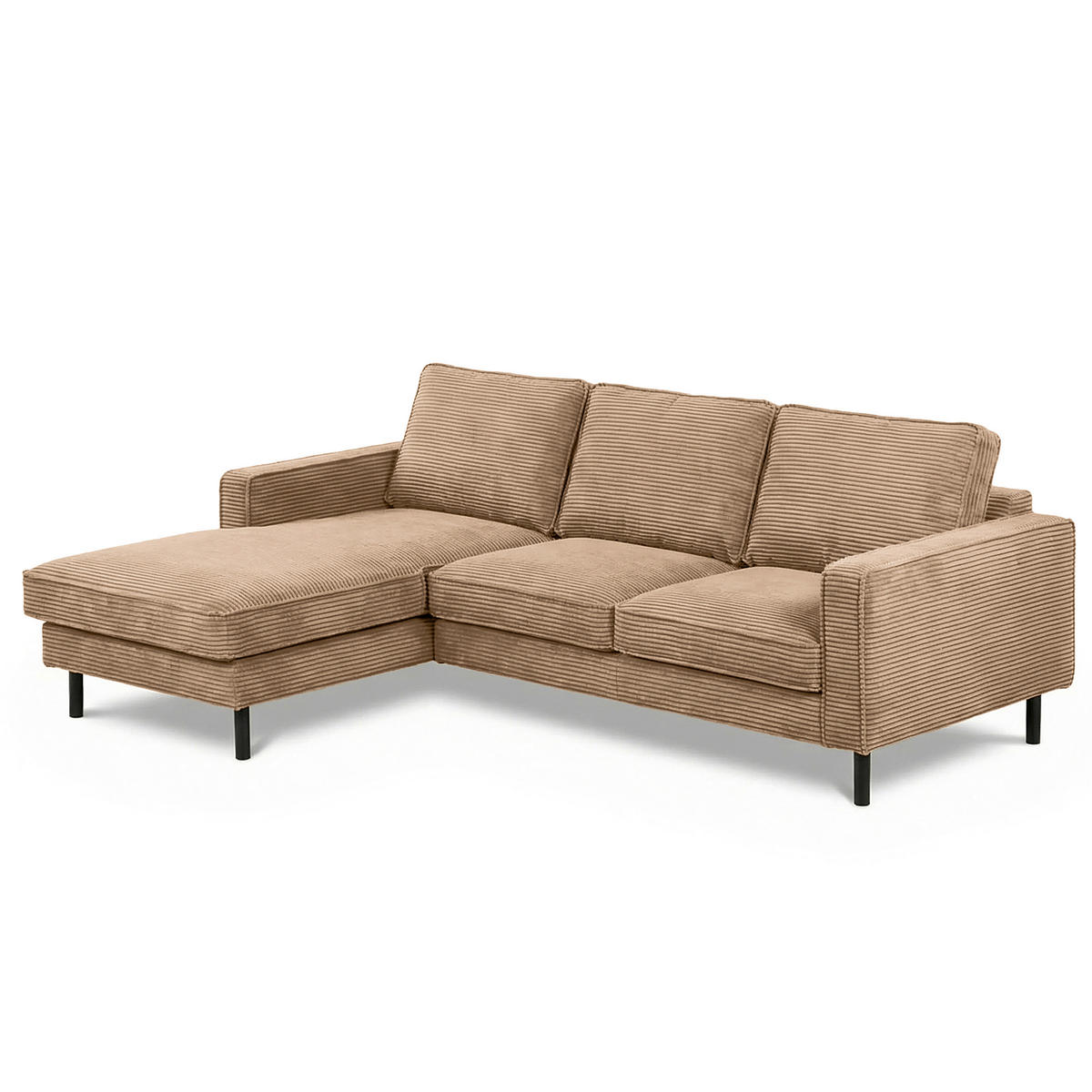 ECKSOFA Hellbraun Cord Rücken echt  - Hellbraun/Schwarz, Design, Textil/Metall (166/238cm) - Livetastic