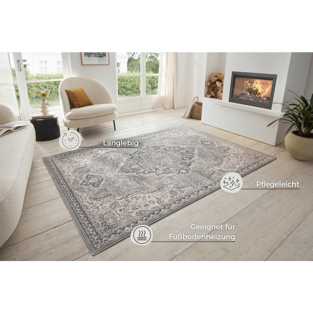 Thumbnail - Xxxl Flachwebeteppich Terrain, Creme, Kunststoff, orientalisch, rechteckig, 200x280 cm, Oeko-Tex® Standard 100, für Fußb...