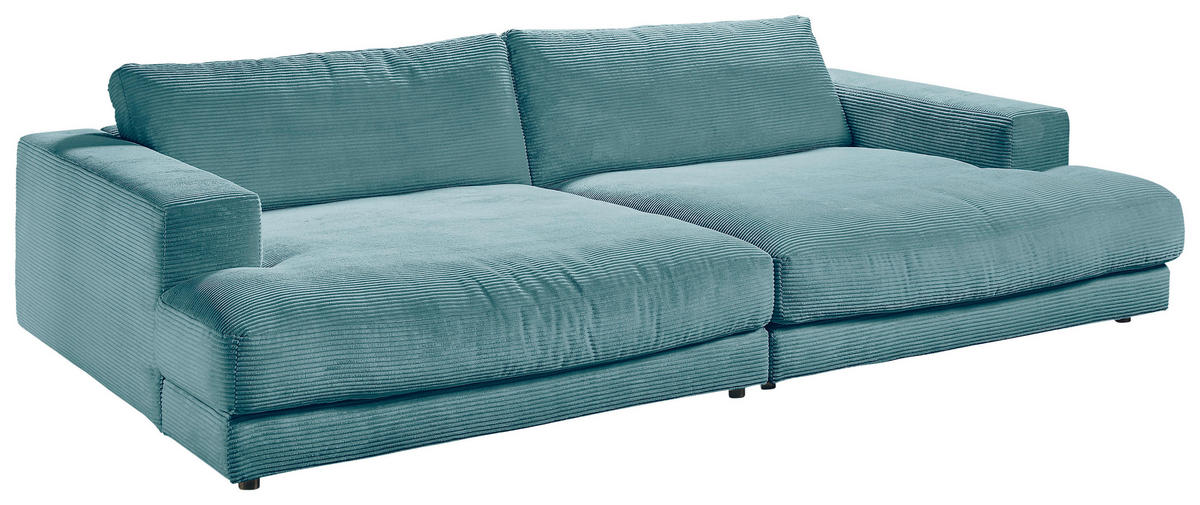 MEGASOFA Cord Petrol  - Petrol/Schwarz, Design, Kunststoff/Textil (290/86/170cm) - Pure Home Lifestyle