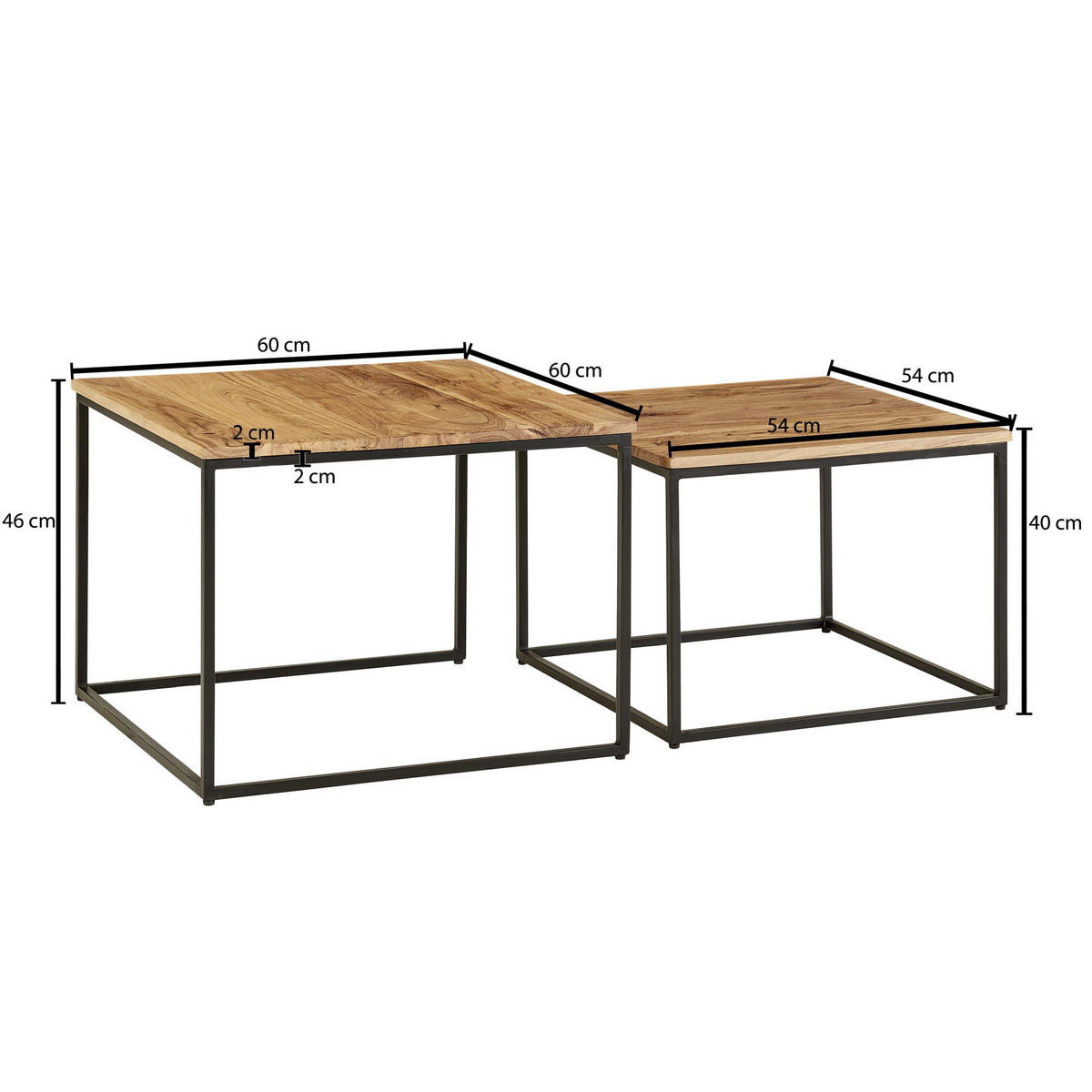 KONFERENČNÍ STOLEK, barvy akácie, dřevo, 60/60/46 cm - černá/barvy akácie, Moderní, kov/dřevo (60/60/46cm) - MID.YOU