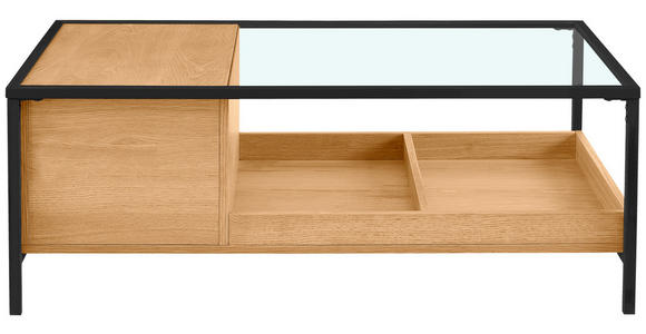 COUCHTISCH Eiche furniert, massiv ESG 110/60/40 cm rechteckig Klar, Naturfarben, Schwarz - Klar/Eichefarben, Natur, Glas/Holz (110/60/40cm) - Novel