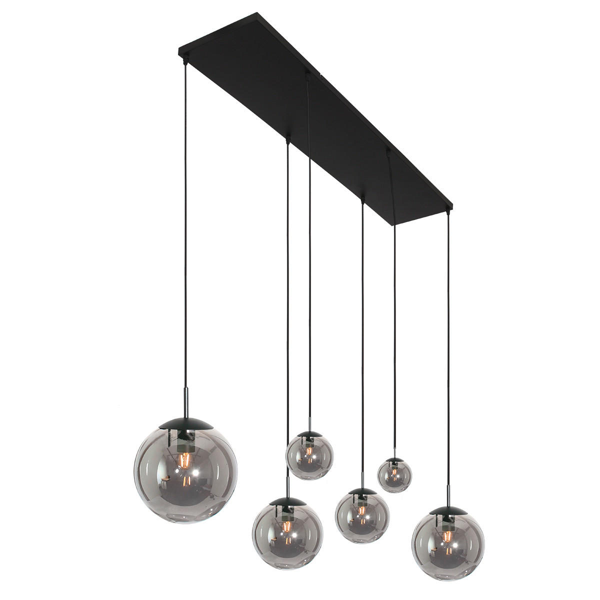PENDELLEUCHTE Bollique 120/25/160 cm   - Schwarz, KONVENTIONELL, Glas/Metall (120/25/160cm)