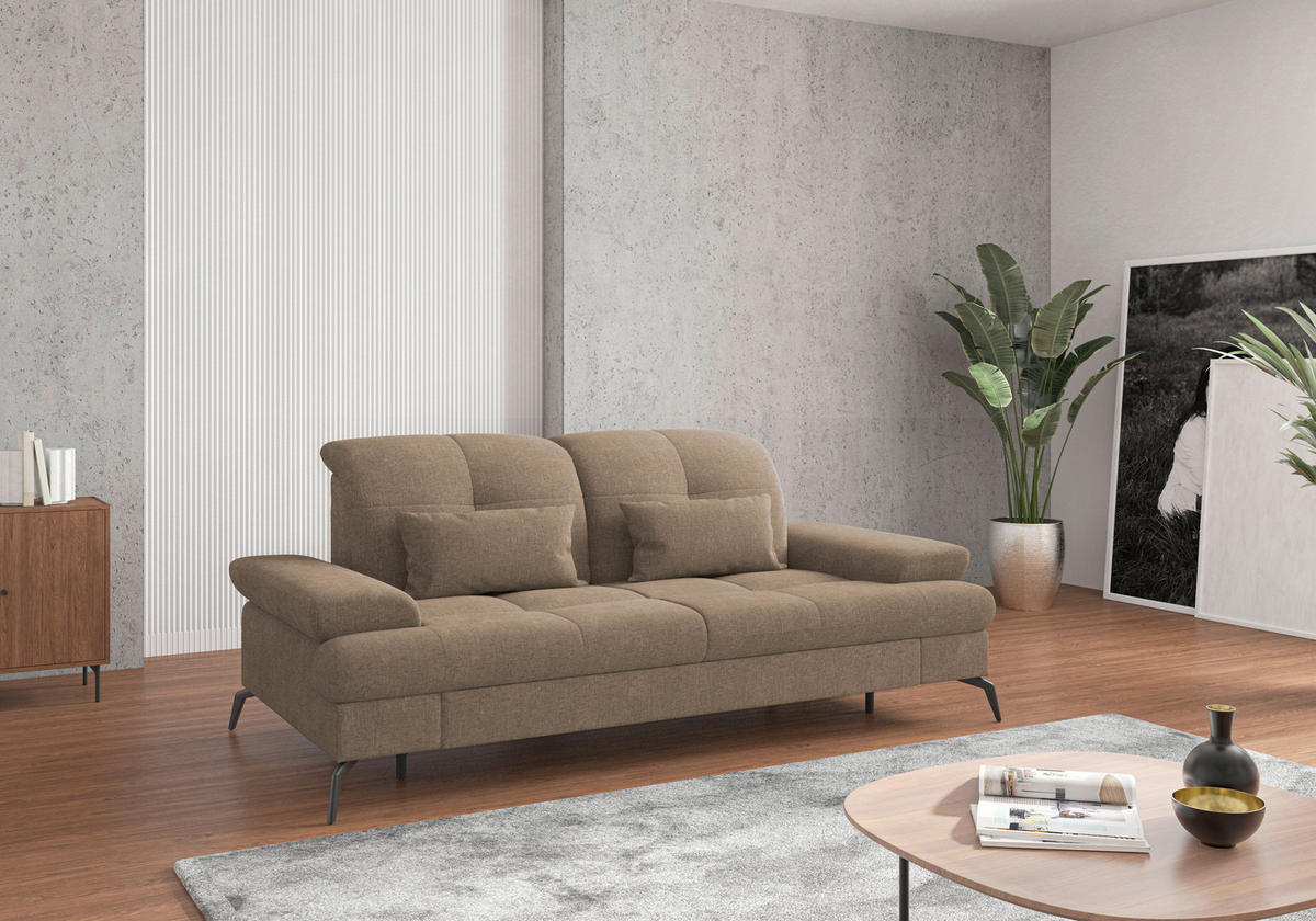 2,5-SITZER in Flachgewebe Hellbraun  - Hellbraun/Schwarz, KONVENTIONELL, Textil/Metall (202/90/122cm) - Sit & More