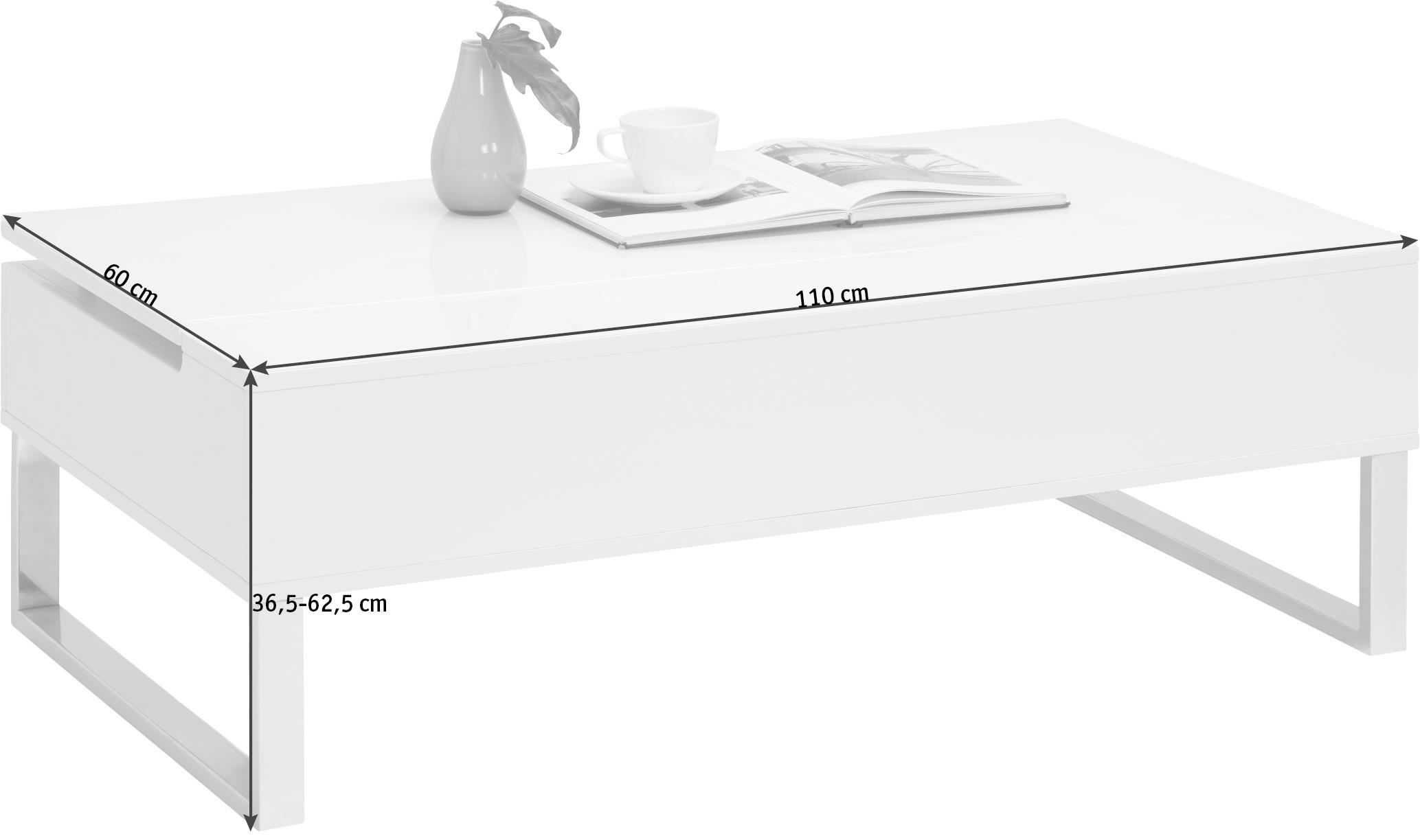 COUCHTISCH rechteckig Weiß  - Silberfarben/Weiß, Design, Glas/Metall (110/60/36,5-62,5cm) - Xora