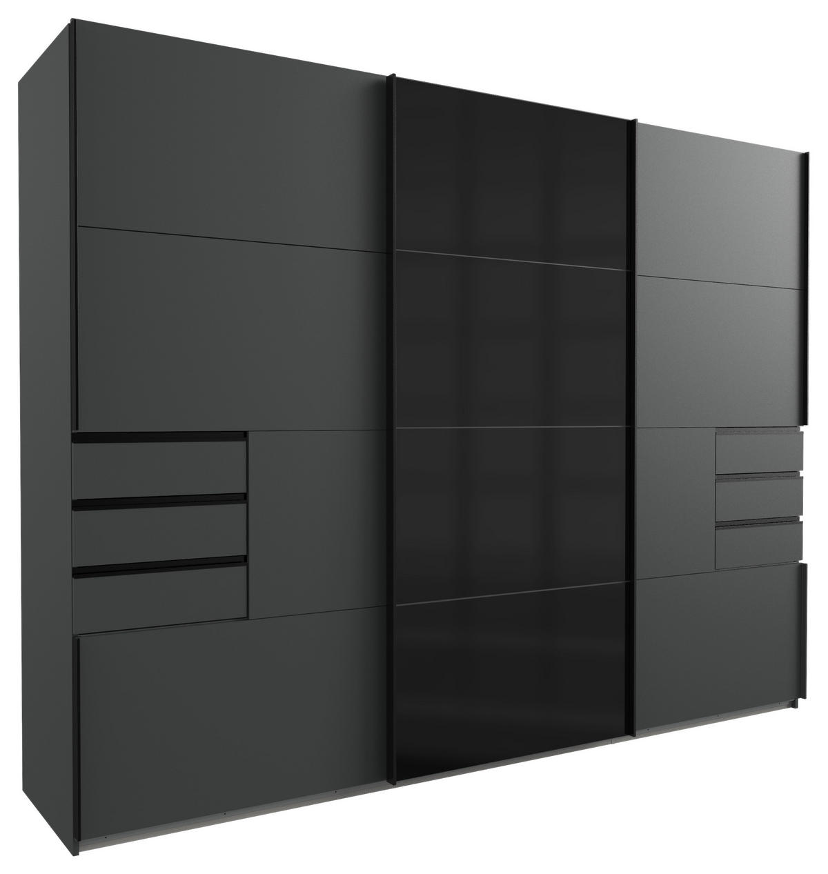 DULAP CU UȘI GLISANTE in grafit, negru  - grafit/negru, Konventionell, sticlă/metal (270/210/64cm) - Novel