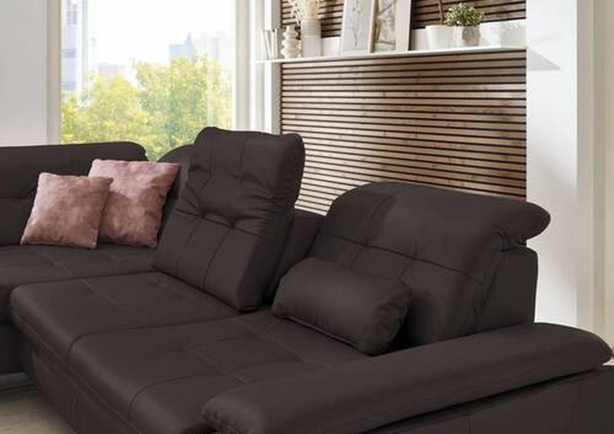 ECKSOFA in Echtleder Dunkelbraun  211/309 cm  - Dunkelbraun, Basics, Leder/Metall (211/309cm) - Beldomo Speed