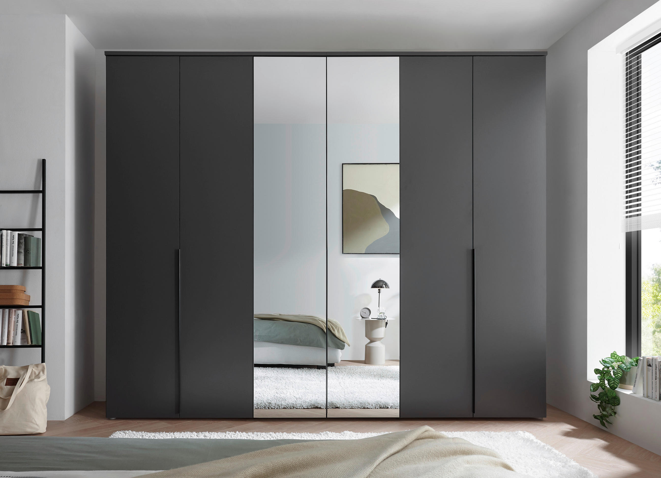 DREHTÜRENSCHRANK 270/225/52 cm 6-türig Graphitfarben  - Graphitfarben/Schwarz, MODERN, Glas/Holzwerkstoff (270/225/52cm) - MID.YOU