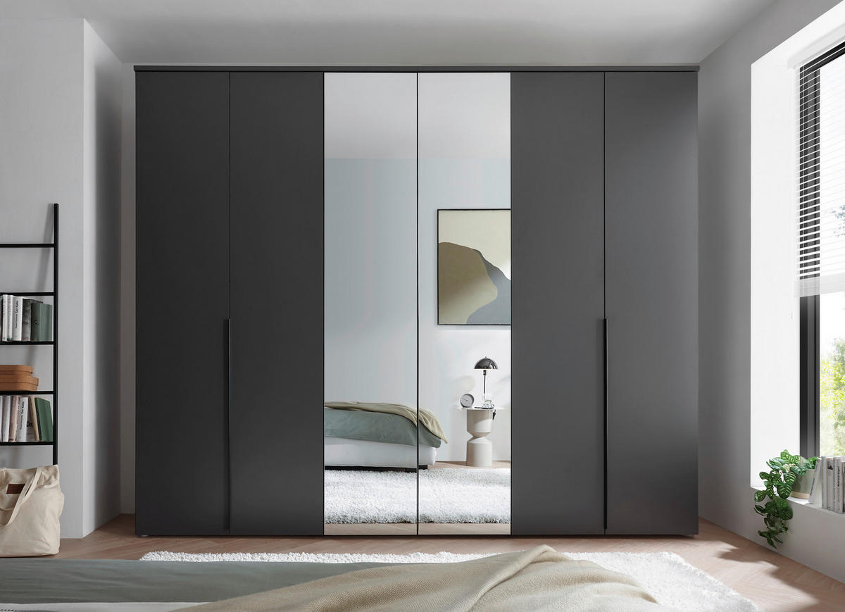 DREHTÜRENSCHRANK 270/225/52 cm 6-türig Graphitfarben  - Graphitfarben/Schwarz, MODERN, Glas/Holzwerkstoff (270/225/52cm) - MID.YOU