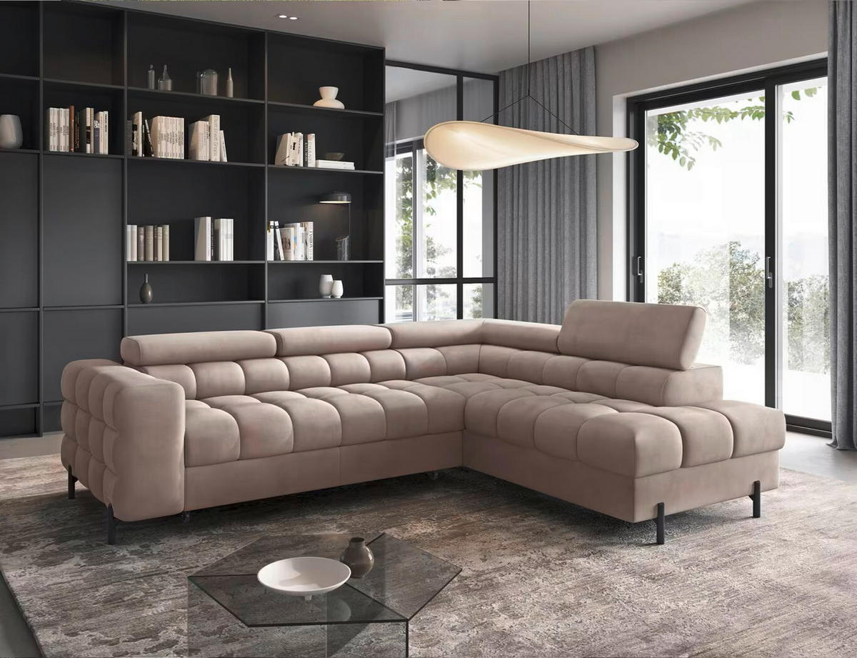 ECKSOFA Beige Plüsch  - Beige/Schwarz, Design, Textil/Metall (276/200cm) - MID.YOU