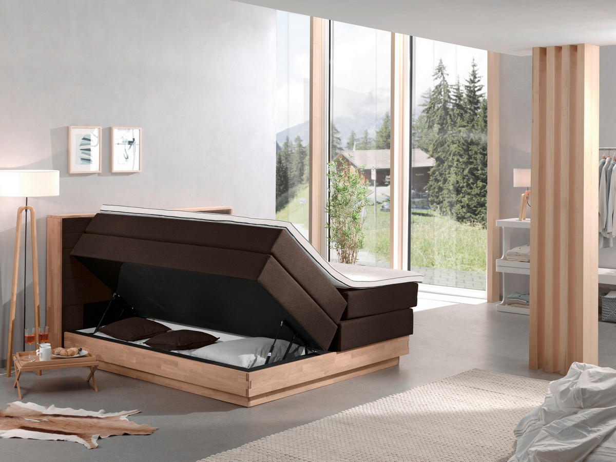 BOXSPRINGBETT 180/200 cm,  in Eichefarben, Dunkelbraun, Matratze, gepolstertes Kopfteil, Bettkasten, Topper, H2 + H3 = mittel + fest  - Eichefarben/Dunkelbraun, MODERN, Holz/Kunststoff (180/200cm) - MID.YOU