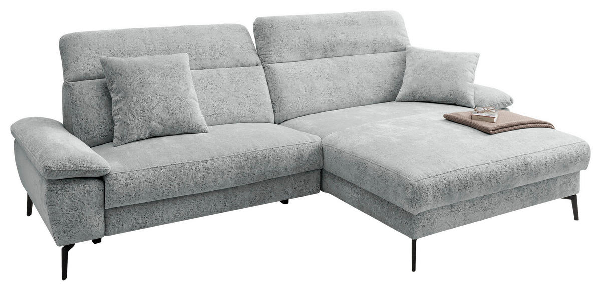 ECKSOFA CANCELLI Blau Chenille Zierkissen, Relaxfunktion  - Blau/Schwarz, KONVENTIONELL, Textil/Metall (300/178cm) - Livetastic