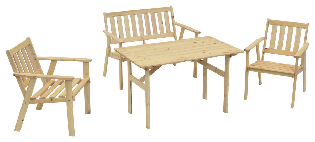 GARTENSET 4-teilig Kiefermassiv ,[ ]}4-teilig  - Naturfarben, MODERN, Holz - Gardenson