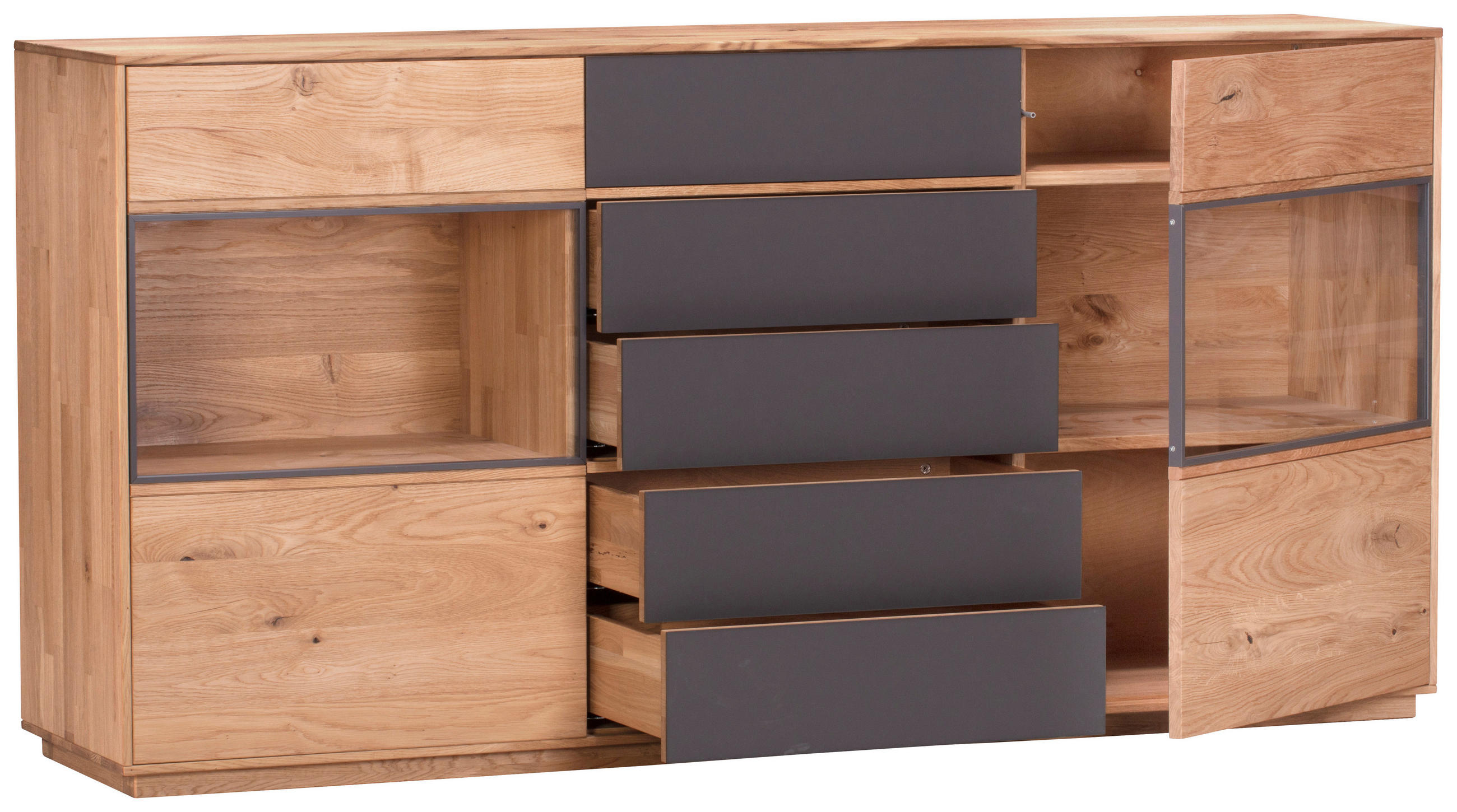 SIDEBOARD  in 177/89/42 cm  - Eichefarben/Anthrazit, Design, Glas/Holz (177/89/42cm) - Waldwelt